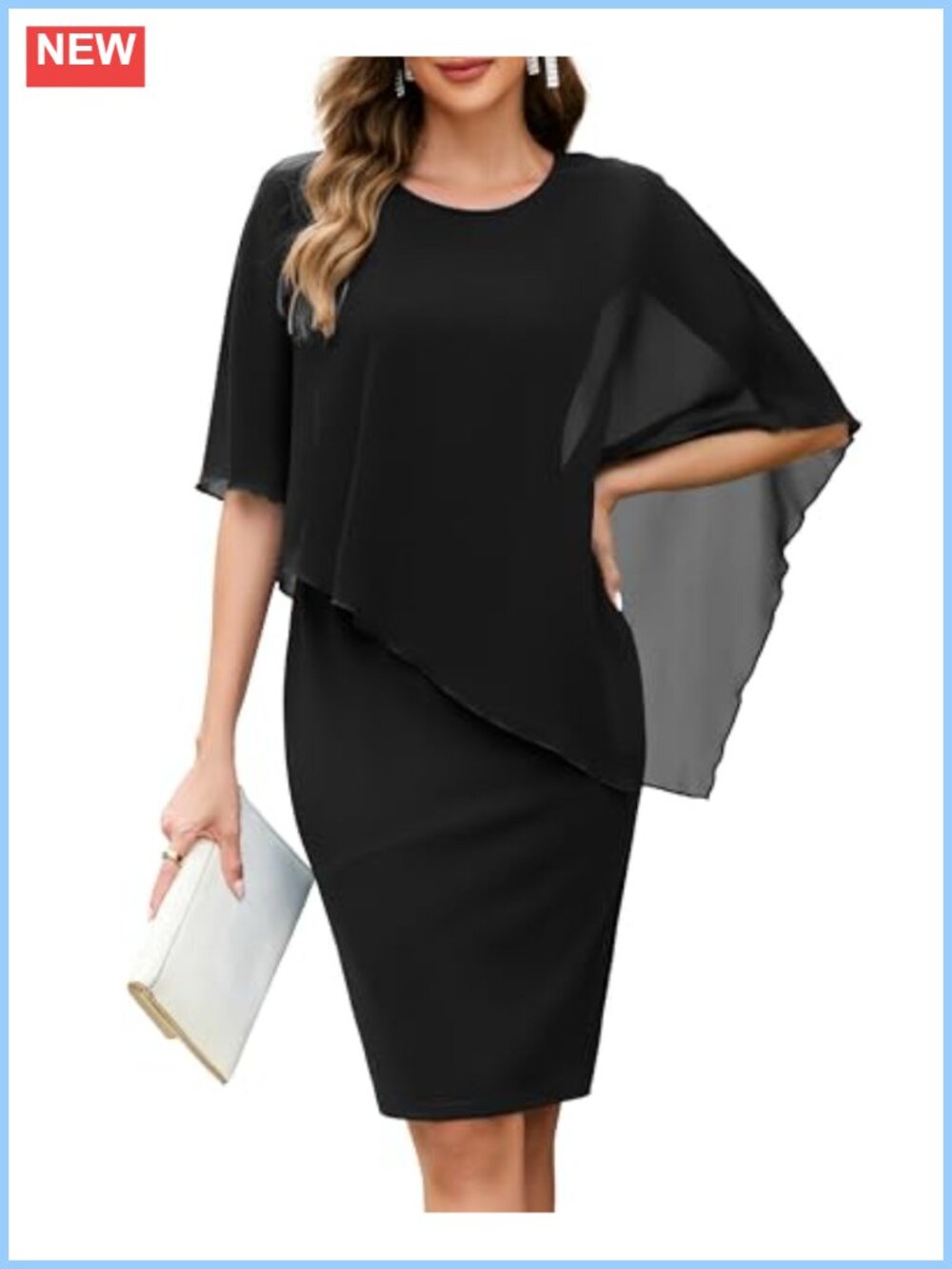 Women's Chiffon Cape Sleeveless Wedding Guest Short Dress